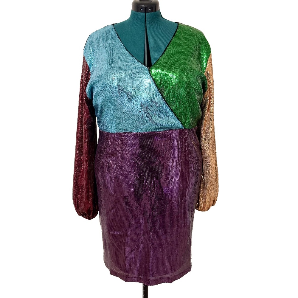 NWT NEW YORK & COMPANY NY&C Sequin Colorblock Multicolor Cocktail Dress Plus XXL